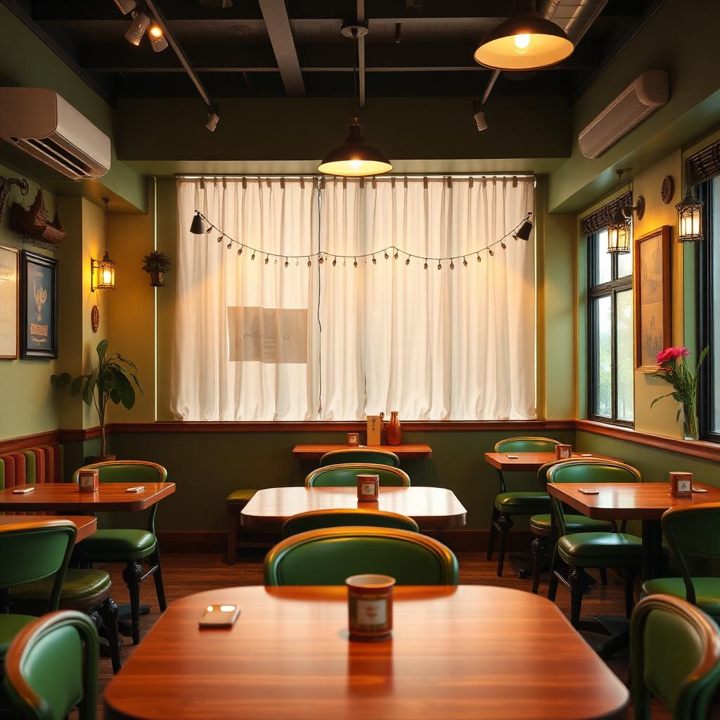 Restaurant interior with warm lighting